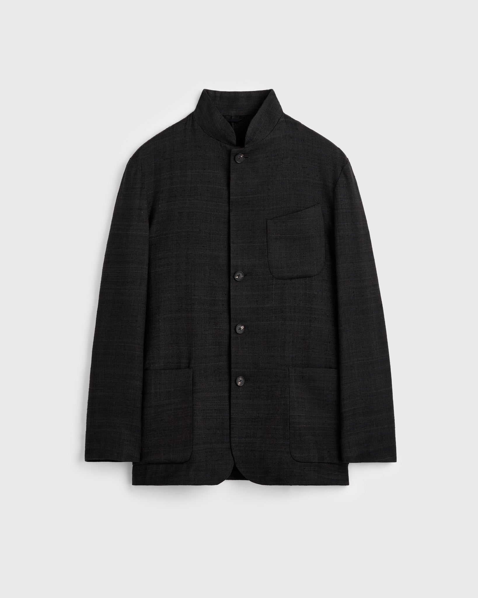 Nehru Jacket Raw Silk - Black