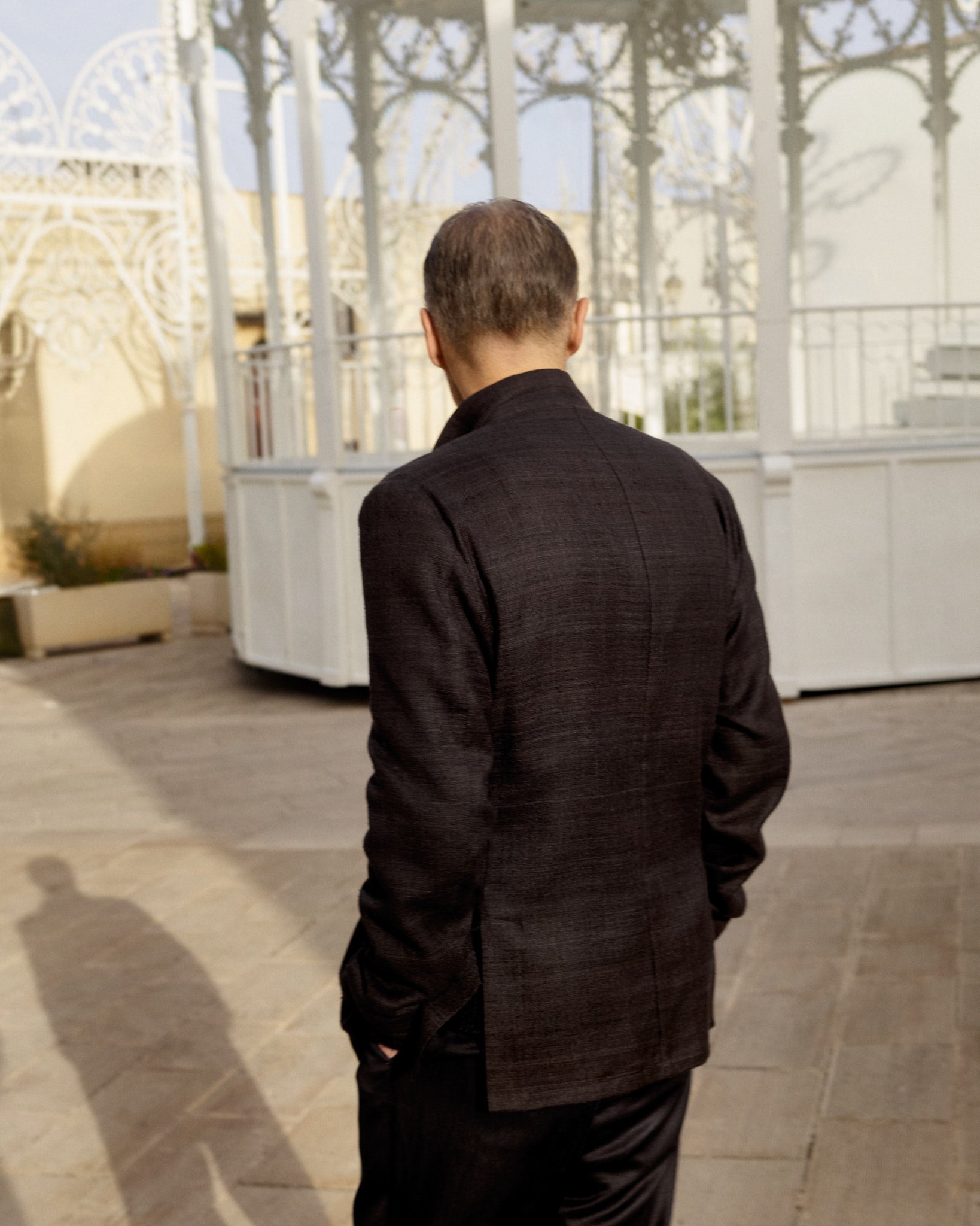 Nehru Jacket Raw Silk - Black