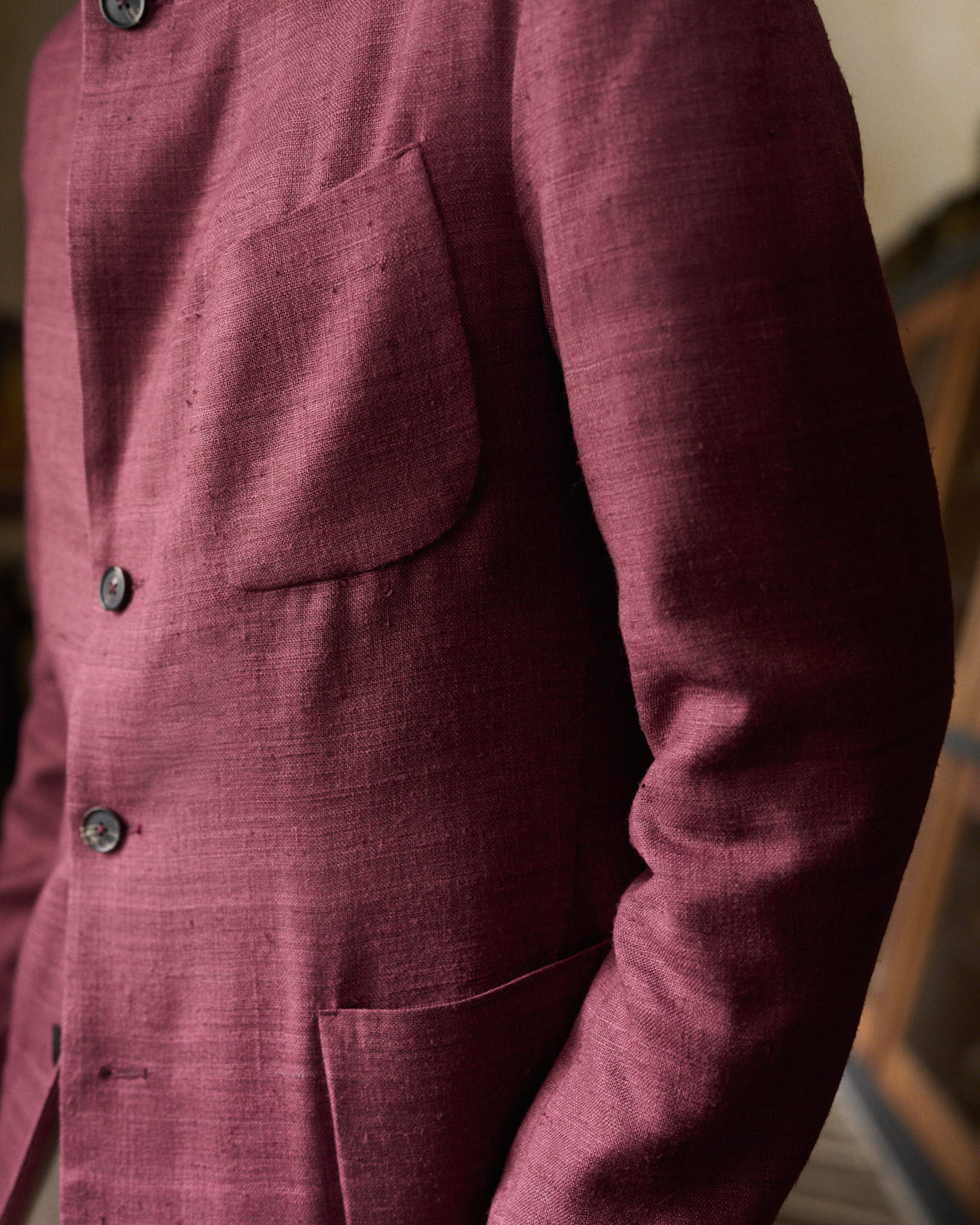 Nehru Jacket Raw Silk - Burgundy