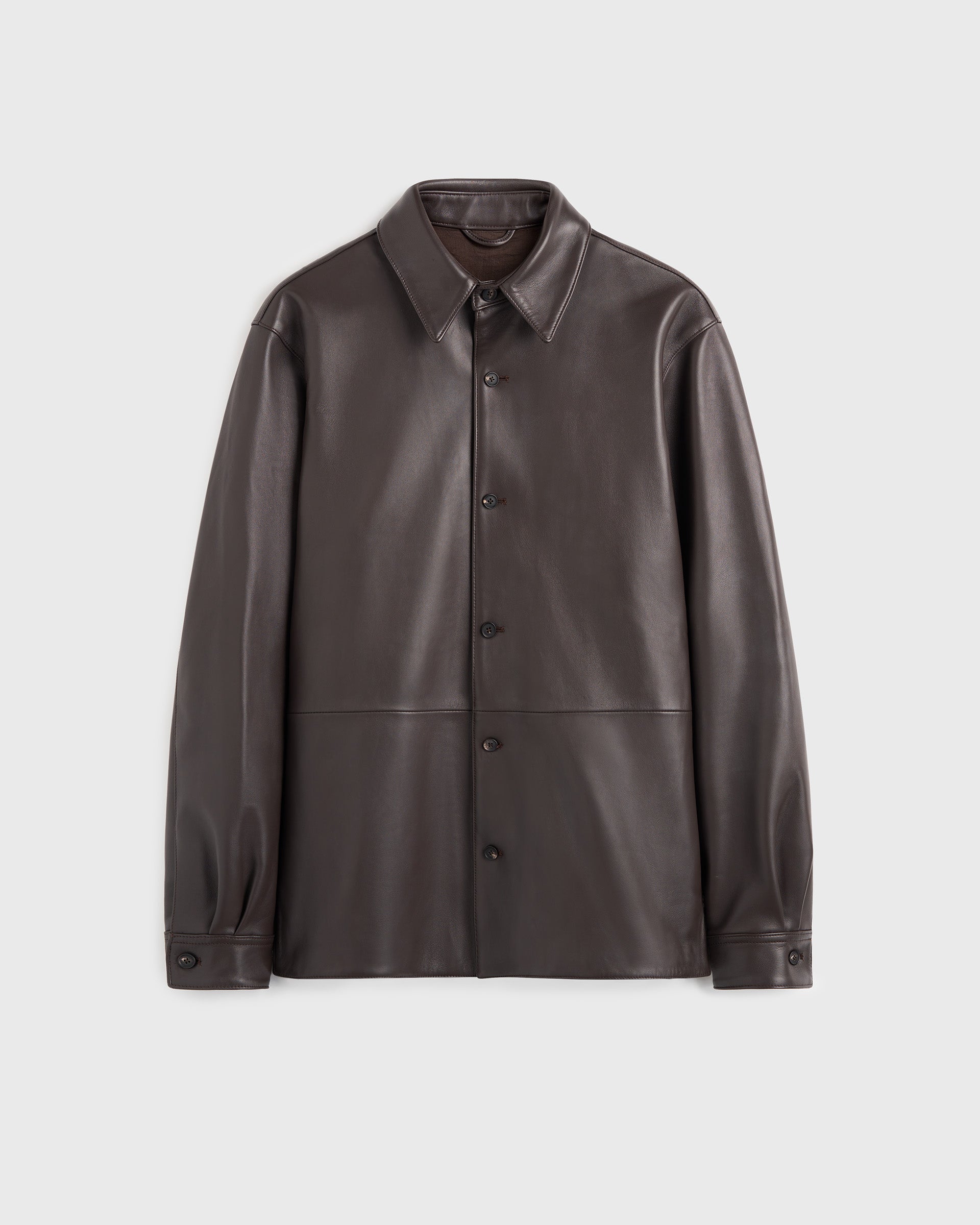 Leather Shirt Jacket - DK Brown