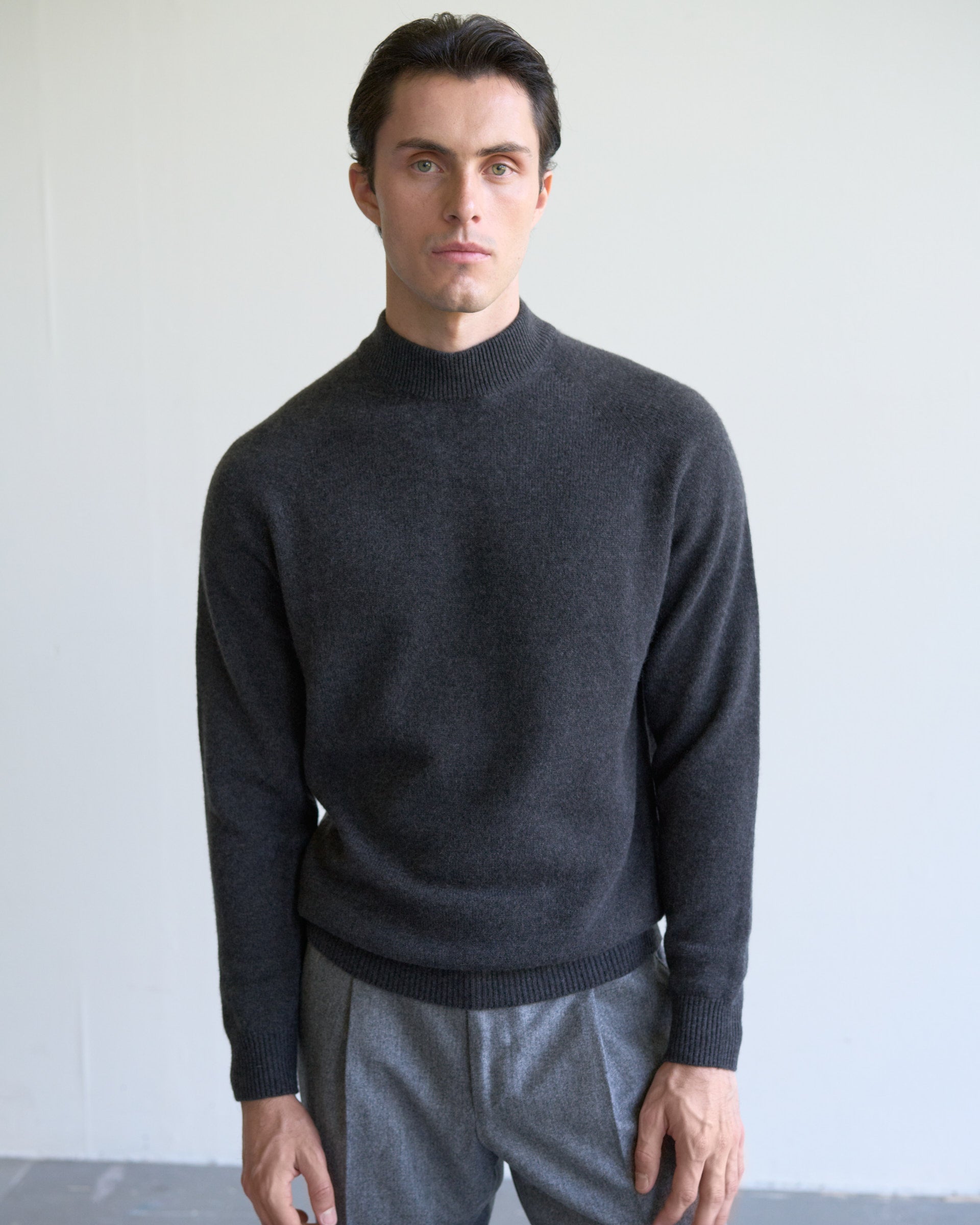 Two Ply Cashmere Mock Neck - Dk Grey