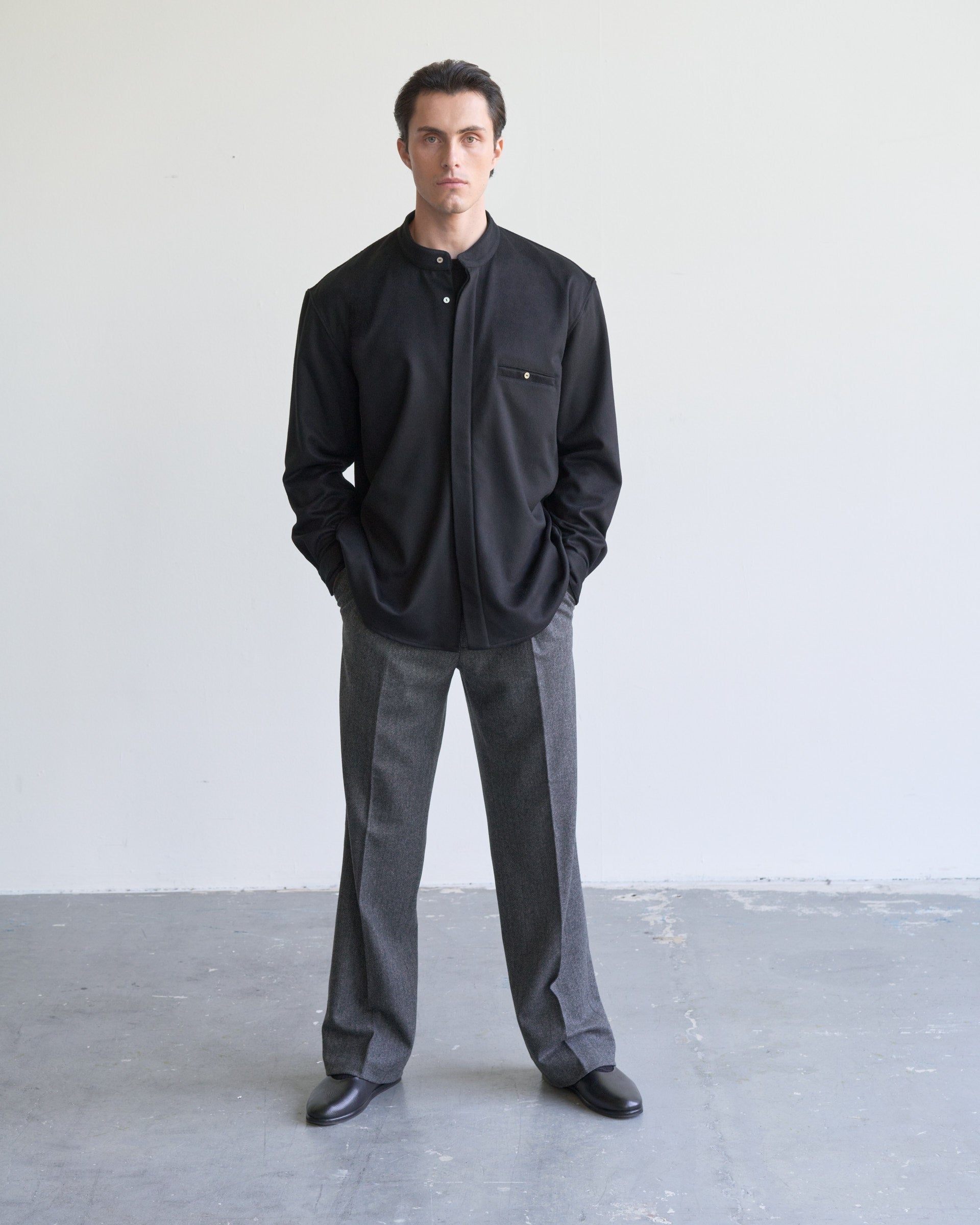 Shirt Jacket Nehru in Cashmere - Black