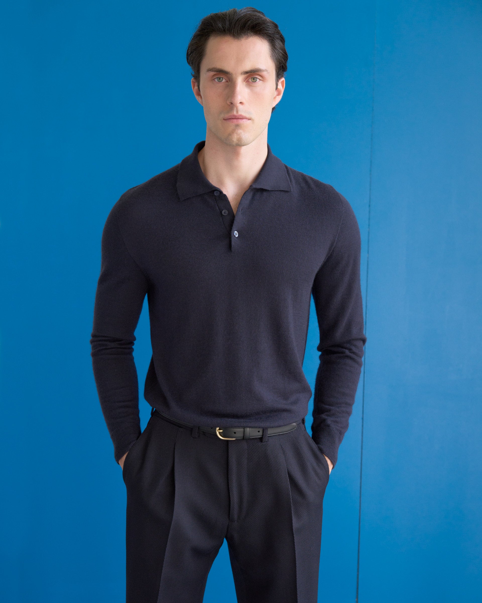 Two Ply Cashmere and Silk Polo - Navy