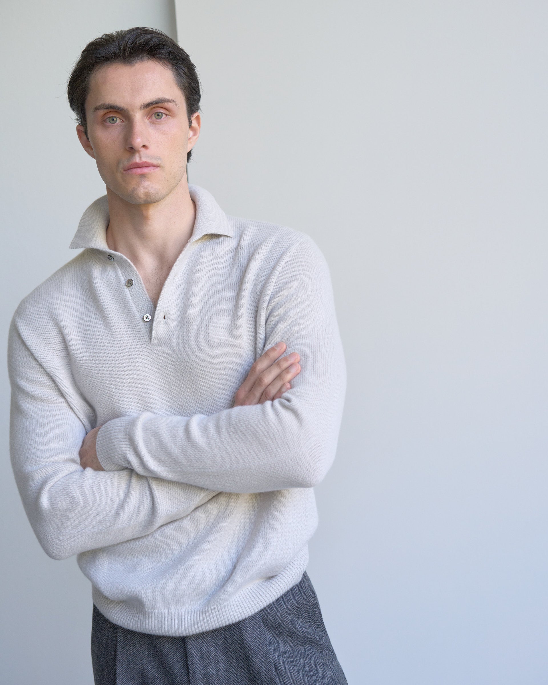 Two Ply Cashmere Polo - Lt Grey